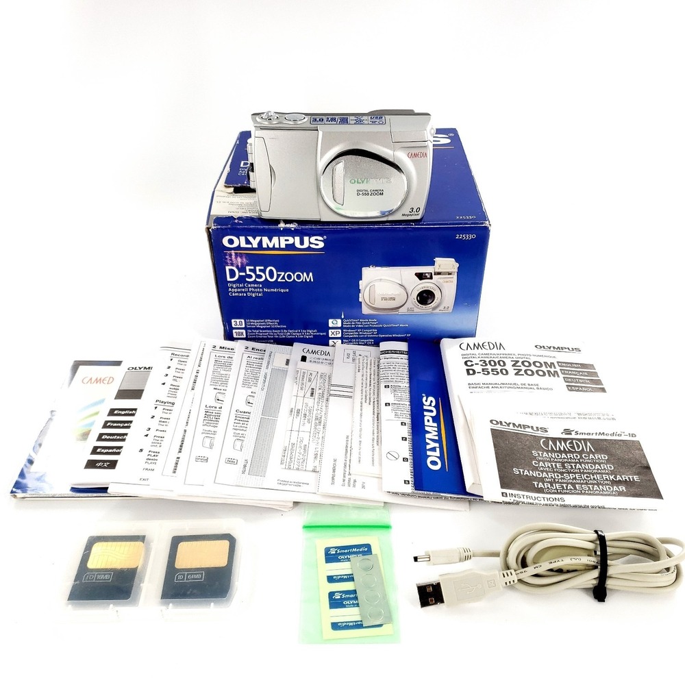 Olympus CAMEDIA D-550 Zoom 3.0MP Digital Camera w/ 2 Cards, Manuals, Box Tested